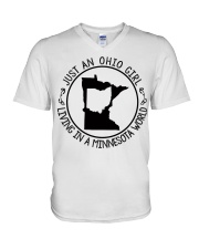 OHIO GIRL LIVING IN MINNESOTA V-Neck T-Shirt tile