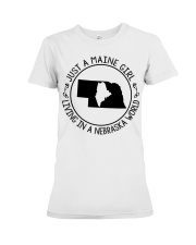 MAINE GIRL LIVING IN NEBRASKA Premium Fit Ladies Tee tile