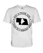 MAINE GIRL LIVING IN NEBRASKA V-Neck T-Shirt tile