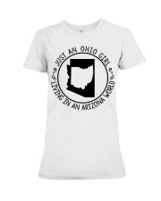 OHIO GIRL LIVING IN ARIZONA Premium Fit Ladies Tee tile