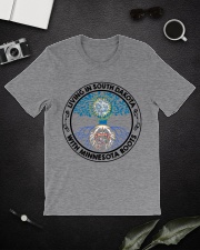 LIVING IN SOUTH DAKOTA WITH MINNESOTA ROOTS Classic T-Shirt lifestyle-mens-crewneck-front-16