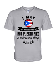 BEGAN IN PUERTO RICO BUT LIVE IN MASSACHUSETTS V-Neck T-Shirt tile