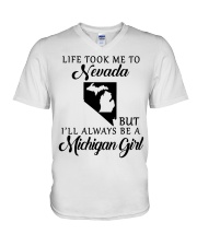 LIFE TOOK TO NEVADA BE A MICHIGAN GIRL V-Neck T-Shirt tile