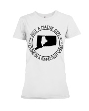 MAINE GIRL LIVING IN CONNECTICUT Premium Fit Ladies Tee tile