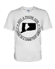 MAINE GIRL LIVING IN CONNECTICUT V-Neck T-Shirt tile