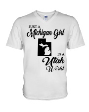 MICHIGAN GIRL IN UTAH V-Neck T-Shirt tile