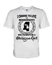 Michigan Girl I Choose To Live In Mississippi V-Neck T-Shirt tile