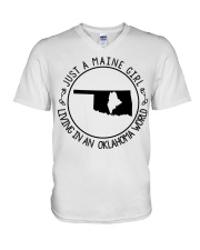 MAINE GIRL LIVING IN OKLAHOMA V-Neck T-Shirt tile