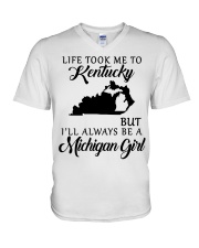 LIFE TOOK TO KENTUCKY BE A MICHIGAN GIRL V-Neck T-Shirt tile
