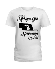 MICHIGAN GIRL IN NEBRASKA Ladies T-Shirt tile
