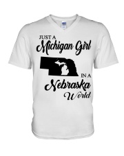 MICHIGAN GIRL IN NEBRASKA V-Neck T-Shirt tile