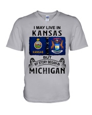 Began In Michigan - May Live In Kansas V-Neck T-Shirt tile