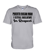 Puerto Rican Man I Still Believe In Respect V-Neck T-Shirt tile