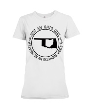 OHIO GIRL LIVING IN OKLAHOMA Premium Fit Ladies Tee tile