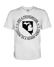 MICHIGAN GIRL LIVING IN NEVADA V-Neck T-Shirt tile