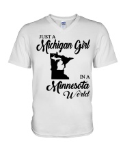 MICHIGAN GIRL IN MINNESOTA V-Neck T-Shirt tile