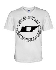 OHIO GIRL LIVING IN TENNESSEE V-Neck T-Shirt tile