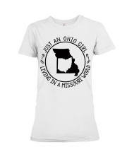 OHIO GIRL LIVING IN MISSOURI Premium Fit Ladies Tee tile