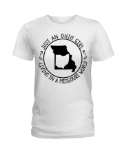 OHIO GIRL LIVING IN MISSOURI Ladies T-Shirt tile