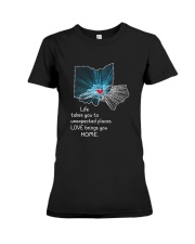 OHIO NORTH CAROLINA LOVE BRINGS YOU HOME Premium Fit Ladies Tee tile