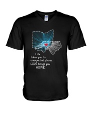 OHIO NORTH CAROLINA LOVE BRINGS YOU HOME V-Neck T-Shirt tile