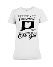 OHIO GIRL LIFE TOOK ME TO CONNECTICUT Premium Fit Ladies Tee tile