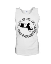 OHIO GIRL LIVING IN MASSACHUSETTS Unisex Tank tile