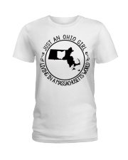 OHIO GIRL LIVING IN MASSACHUSETTS Ladies T-Shirt tile