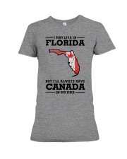 LIVE IN FLORIDA CANADA IN MY DNA Premium Fit Ladies Tee tile