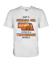 Nebraska Girl Living In Tennessee V-Neck T-Shirt tile