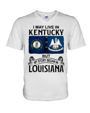 Began In Louisiana - May Live In Kentucky V-Neck T-Shirt tile