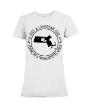 CANADIAN GIRL LIVING IN MASSACHUSETTS Premium Fit Ladies Tee tile