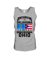 LIVE IN OKLAHOMA BUT BEGAN IN OHIO Unisex Tank tile