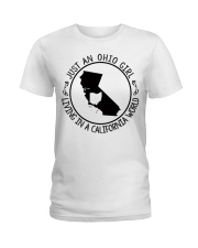 OHIO GIRL LIVING IN CALIFORNIA Ladies T-Shirt tile