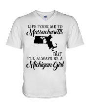 LIFE TOOK TO MASACHUSETTS BE A MICHIGAN GIRL V-Neck T-Shirt tile