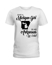 MICHIGAN GIRL IN ARKANSAS Ladies T-Shirt tile