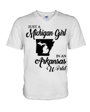 MICHIGAN GIRL IN ARKANSAS V-Neck T-Shirt tile