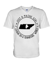 MAINE GIRL LIVING IN TENNESSEE V-Neck T-Shirt tile