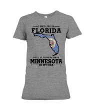 LIVE IN FLORIDA MINNESOTA IN MY DNA Premium Fit Ladies Tee tile