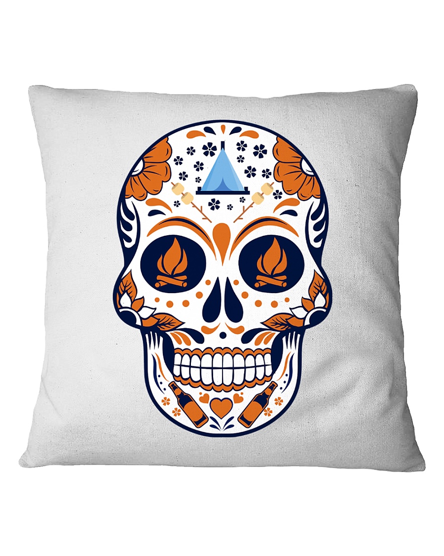 Camping Sugar Skull Square Pillowcase