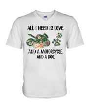 Love Motorcycle And Dog V-Neck T-Shirt tile