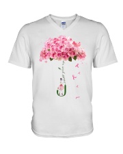 Never Give Up Breast Cancer V-Neck T-Shirt tile