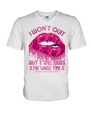 I Won't Quit Breast Cancer Awareness V-Neck T-Shirt tile
