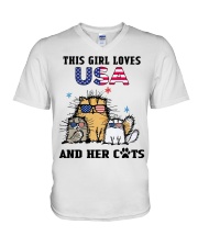 This Girl Loves USA And Her Cats V-Neck T-Shirt tile