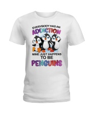 Addiction just happens to be penguins Ladies T-Shirt tile