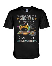 Blessed Are The Quilters V-Neck T-Shirt tile