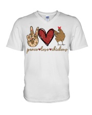 Peace Love Chickens V-Neck T-Shirt tile