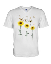 Faith Jesus Sunflower Dragonflies V-Neck T-Shirt tile