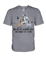 Driving my husband crazy one donkey at a time V-Neck T-Shirt tile
