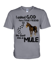 I-asked-God-for-a-true-friend V-Neck T-Shirt tile